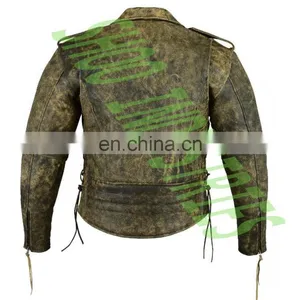 Men's Black Leather Motorcycle Biker Jacket With Zip Out Lining and Side Laces thumbnail-5