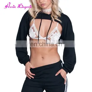Wholesale Black Comfort Full Sleeve Navel Exposed Ladies Sexy Crop Top thumbnail-1