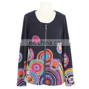 Old Lady Spiral Print Zipper Front Autumn Jacket Guangzhou Supplier thumbnail-1