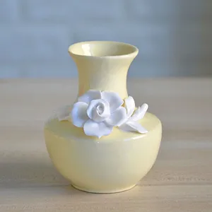Ins Nordic Hand Made Simple Yellow Small Ceramic Flower Vase For Living Room Decor thumbnail-2