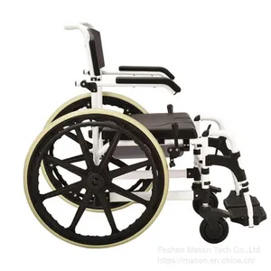 2 in 1 Aluminum Commode Chair and Folding Shower Toilet 20-Inch Wheelchair for Hospital, Disabled Elderly thumbnail-2