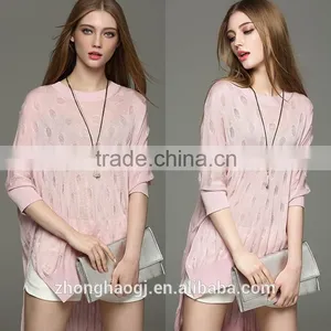 Lastest Fashion Ladies Linen Hollow Batwing Sleeve Summer Sweater With Best Price thumbnail-5