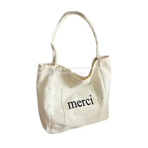 Eco Friendly Recycled Fashion Durable Large Capacity Shopping Cotton Tote Bags Custom Printed Logo thumbnail-1