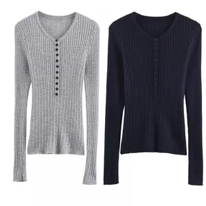 2025 New Fashionable Elegant Women's V-Neck Half-Button Long-Sleeve Knit Top thumbnail-5