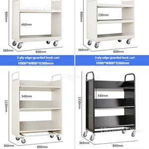 Metal Library Hand Truck: Stable V Shaped Platform | Anti-Topple Book Transport Cart | Double Sided Slanted Shelving Trolley With Universal Wheels thumbnail-1