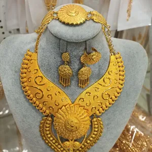 Lebanon Fashion Gold Plated Jewelry Set, Bridal Necklace Earrings Bracelet Ring 4pcs, Wholesale From 12 Sets. thumbnail-5