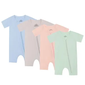 Newborn Baby Romper Clothes Short Sleeve Solid Zipper Bamboo Spandex Unisex Infant Rompers Baby Clothing Wholesale thumbnail-1