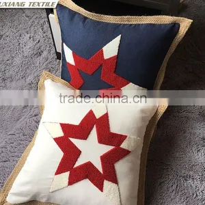 Star Crewel Embroidery Pillow With Jute Trim thumbnail-1