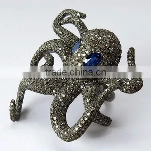 Just Perfect !! Octopus Design Blue Sapphire & Diamond 925 Sterling Silver Ring, Fine Silver Jewelry, Silver Jewelry thumbnail-4