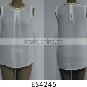 Ladies Chiffon Sleeveless Sheer With Necklace Blouse thumbnail-1