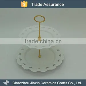 Exquisite 2 Layer White Round Ceramic Cake Plate for Wedding thumbnail-1