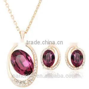 New Arrival Jewelry 18k Gold Plated Necklace Set With Ruby Austrian Crystal thumbnail-1