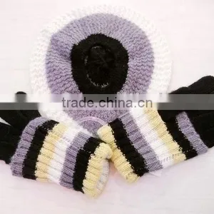Fashion Acrylic Mohair Gloves Hat Beret Set thumbnail-1