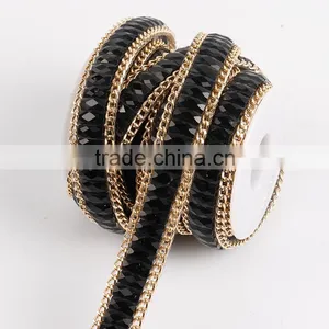 High Quality Black Glass Stone Crystal Rhinestone Chain With Hotfix Adhesive Belt thumbnail-1