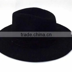 WL-157 100%Wool Modish Black Cowboy Fedora Cap Hat With Ribbon Trim thumbnail-1