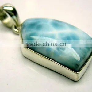 Larimar Uneven Cabochon Gemstone Pendant, 925 Solid Sterling Silver Pendants, Designer Bezel Pendant thumbnail-1