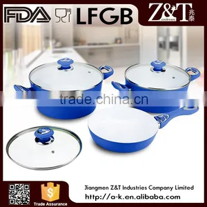 Blue Aluminum Ceramic Cookware Set With Glass Lid thumbnail-1