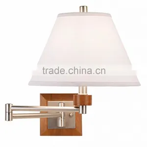1031-2 Contemporary Room Accent Brushed Steel and Wood Plug-In Swing Arm Wall Lamp a Perfectly Modern Look thumbnail-1