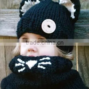 MS81056C Winter 2016 Kids 2pcs Cute Knitted Pattern Caps and Scarves Set thumbnail-1