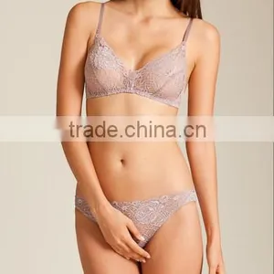 Hot Sexy Ladies Wireless and Unpadded Full Cup Lace Bra and Panty Underwear Set thumbnail-1