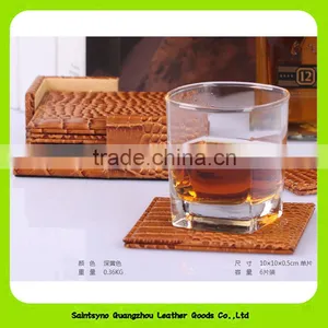 16034 Factory Price Square Shaped Faux Leather Coffee Coaster Set thumbnail-5