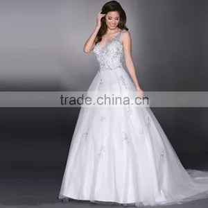 2016 Latest Design China Factory Lace Applique Sweep Train Wedding Gowns Discount Wedding Dresses thumbnail-1