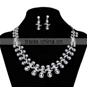 Indian Artificial Fashion Pearl Drop Brdal Earrings and Necklace Set,fashon Bridal Jewelry Set thumbnail-1