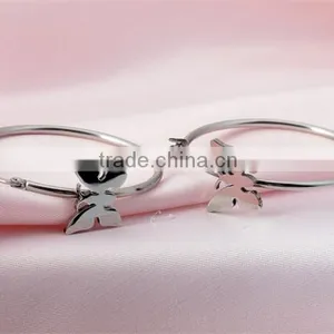 Wholesale Europe Brand Jewelry Stainless Steel SIlver Polishing Butterfly Hoop Earring Big Hook thumbnail-2