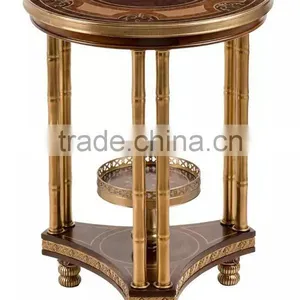 Vintage Style Natural Wood Carved Coffee Table With Seashell Mosaic Crafts Handmade Marquetry Living Room Round Side Table thumbnail-4
