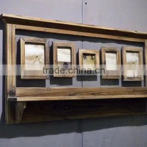 Antique Decorative Wooden Wall Shlef With Double-glass and Hooks thumbnail-3