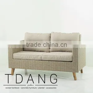 Fiji Wicker Sofa With Wooden Legs - Contemporary Rattan Furniture Garden Bench. thumbnail-1