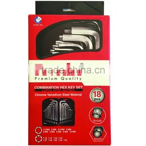 18 Pcs Combination Hex Key Set ( Short Arm Series - Long Arm Series ) 1.5 , 2 , 2.5 ,3, 4 , 5 , 6 , 8 MM thumbnail-1