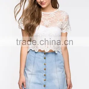 2016 Promotional High Quality Lady White Crochet t Shirt thumbnail-1