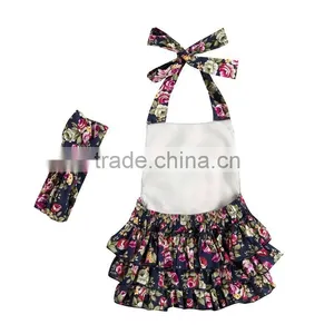 Wholesale Boutique Baby Girls Floral Prints Pretty Kids Summer Backless Rompers With Headband thumbnail-6