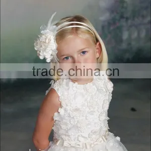 White Flowers High Neck Gown Kids Party Wear Dresses for Girls thumbnail-4