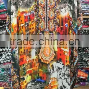 Multicolor CAFTAN Digital Print Crepe Silk LONG Kaftan Tunic Poncho thumbnail-4