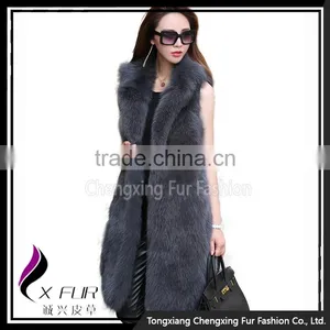 CX-G-B-17B China Supplier Fashion Women Fashion Fox Fur Long Fur Vest thumbnail-3