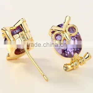 Cute Gold Color Red Zircon Oval Owl Women Jewelry Party Earring thumbnail-5