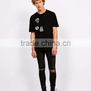 MGOO Newest Arrival Beautiful Embroidered T-shirt Custom Handmade Animal Pattern Tees Mens Black Cotton Tshirts thumbnail-5