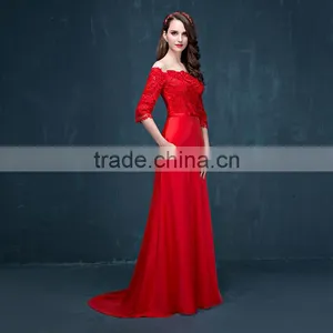 MGOO Brand Design Custom Long Dress Transparent Red Lace Long Dress Off Shoulder Applique Long Sleeves Prom Dress 2069 thumbnail-2