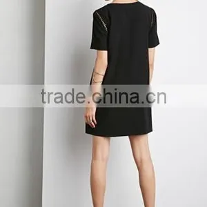 Hollow Out Embroidery Straight Dress With Short Sleeves thumbnail-3