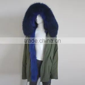 Myfur Army Green Fabric Parka With Fox Belly Fur Lining Winter Coat Wholesale thumbnail-1