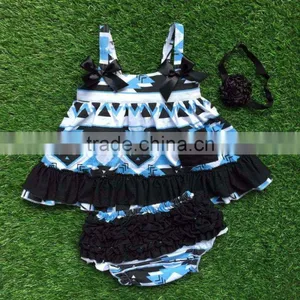 Little Girls Boutique Clothing Swing Sets Infant Girl Clothes Baby Blue Black Aztec Swing Tops With Accessories thumbnail-1