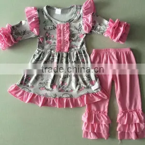 New Coming Bulk Wholesale Double Ruffle Kids Clothing Outfit thumbnail-1