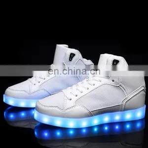 Latest Design Hot Sale High Shoes for Men PU+mesh Light Shoes Street Dance Luminous High Top LED Shoes Sneakers for Boys thumbnail-2