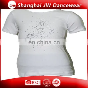 Fitness White High Crystal Ice Skating Dance Training T-shirt thumbnail-1