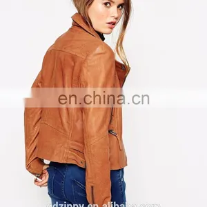 Lapel Collar Custom Bomber Jackets Lady Leather Jackets thumbnail-3