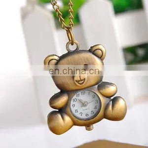 New Fashion Cute Pocket Watch Little Bear Pendant Necklace Women Dress Quartz Watches Gift thumbnail-4