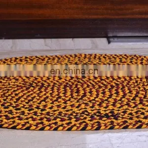 Indian Embroidered Handmade Door Mat Ethnic Style Braided Floor Mat Reversible Cotton Rug thumbnail-2