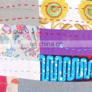 Indian Cotton Handmade Kantha Cushion Cover Kantha Throw Pillow Cover Hand Quilted Decorative Cushion Cover Art thumbnail-2